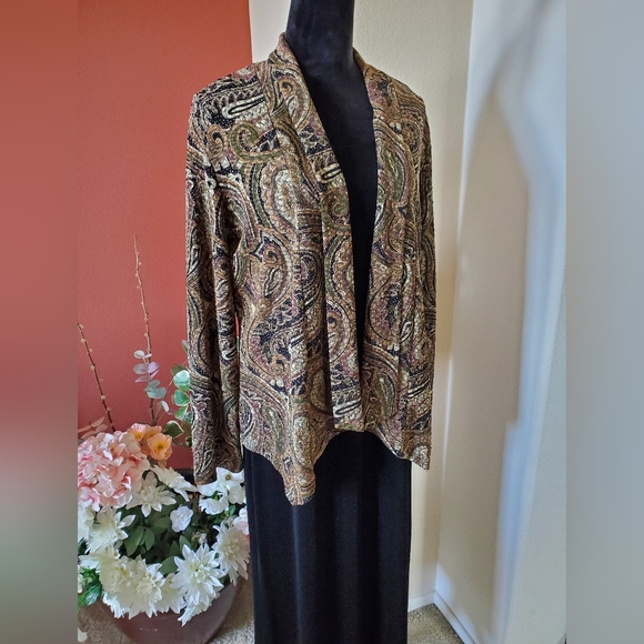 2 Pcs. Cocktail/Party Long Sleeve Jacket & Long Black Dress - Picture 2 of 13